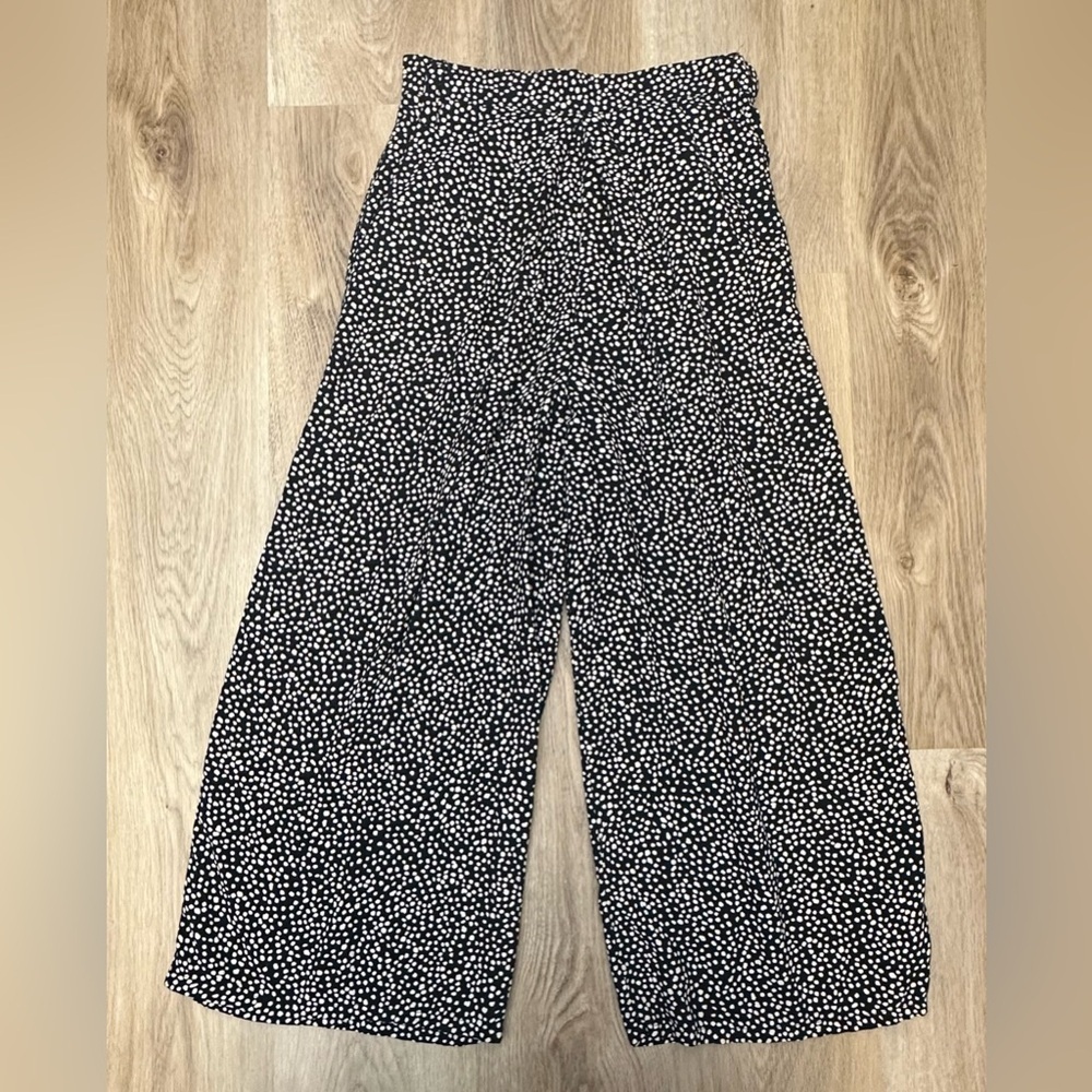 Obey Black and Cream Spotted Ankle Cropped Wide Leg Pants size XS